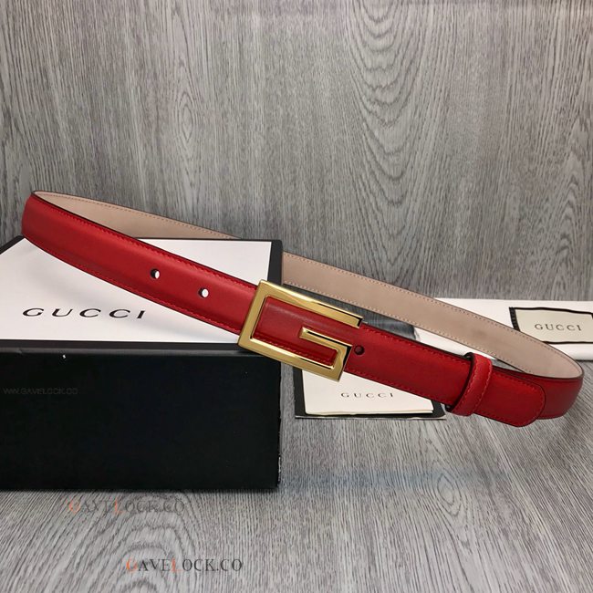 Gucci Slim Red Leather Belt Interlocking Buckle For Women